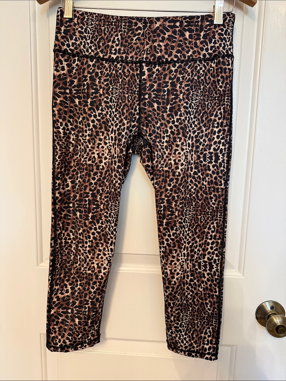 INNER SPIRIT PANTS LEGGINGS CAPRIS BLACK BROWN LEOPARD ANIMAL PRINT SIZE S